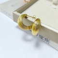 Polished 18K gold-plated stainless steel C-hoop earrings with textured vertical ridges - Vertical Ribbed C-Shape / Gold