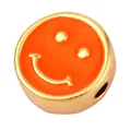 DIY jewelry charm bead featuring an orange enamel smiley face design with gold-plated finish - Smile-Fluorescent Orange