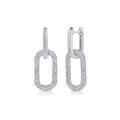 Zilveren vierkante zirkoon oorhangers met kettingontwerp voor dames sieraden - Zirkonia Vierkant / Zilver