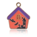 Pendentif chauve-souris Halloween émaillé en forme de maison violette et orange - Maison Orange