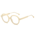 Vintage round frame sunglasses in cream white with stylish gold-tone metal temples - Beige Frame