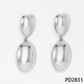 Polierte silberne Edelstahl-Ohrringe in doppelter ovaler Tropfenform mit Spiegeleffekt - Silber (PD2831)