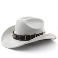 Dettaglio di cappello cowboy grigio con stemma aquila e borchie su cinturino in pelle - M (56-58cm) / Grigio chiaro