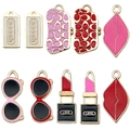 Set of 10 gold alloy enamel charms including peach, lip, lipstick, and stylish bag shapes - Mixed 10 Enamel Lady Series Set (SN1193)