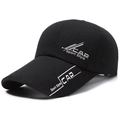 Schwarze Baumwoll-Baseballkappe mit weißem CAP Sport Style Stickerei und langem Schirm - Verstellbar / Schwarz ohne Sandwich (Weißer Druck)