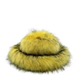 Detailed close-up of thick yellow faux fur texture with black tips on a winter dome hat - Yellow