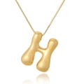 Macro shot of 3D golden letter H pendant with elegant box chain on reflective surface - H (D1013)