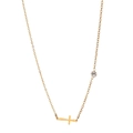 Elegant gold stainless steel necklace with horizontal cross pendant and round zircon stone - Cross Style (XN401-5)