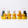 Set of 5 miniature figurines featuring colorful cats riding yellow ducks for garden decor - Full Set Of Cats Riding Ducks
