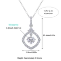 Collier en argent 925 avec pendentif en moissanite losange et mesures détaillées - P13586 Halo en Losange 1ct
