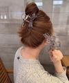 French lace embroidery shark hair claw clip in elegant grey for thick hair styling - Lace Bow Claw Clip / Black