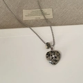 Vintage Herz-Halskette aus Dalmatinerstein mit Silberkreuz an einer Kugelkette - Silber Dalmatiner Stein Herz