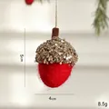 Red wool felt acorn ornament with gold sequins and white hanging rope for Christmas - Red Felt Acorn