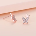 Elegant rose gold butterfly stud earrings inlaid with sparkling white cubic zirconia crystals - Rose Gold Color