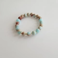 Retro beaded bracelet with light blue natural stones and gold metal spacers - Shoushan Stone Bracelet 8MM
