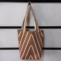 Brown and white geometric knit tote bag with striped handles in a bohemian style - Large Capacity Shoulder Bag / Brown