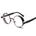 Retro steampunk round sunglasses in all-black finish with industrial spring hinge details - Black Frame Clear Lens C14