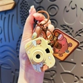 Cute Capybara cartoon camera keychain with light in cream yellow and bronze hook - Capybara Cartoon Camera-Style D