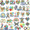 Diverse Stickpatches für Autismus-Bewusstsein mit Puzzle-Herzen und bunten Dinosauriern - Autismus-Bewusstsein Stickerei-Aufnäher Kollektion