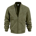 Olive green faux suede bomber jacket with ribbed collar and zip closure for men - Army Green