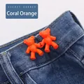 Coral orange bear-shaped waist buckle buttons for adjustable denim jeans sizing - Small / Coral Orange