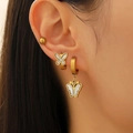 Minimalist gold butterfly titanium steel earrings set with white shell inlay for women - Gold Butterfly Shell Pendant Earring Set (WG-0692) / KC Gold