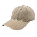 Detail of khaki washed cotton baseball cap showing vintage texture and stitching - Khaki