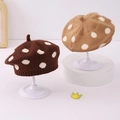 Detailed knit texture and polka dot pattern on brown and khaki berets for toddlers - 1-3 Years / Khaki