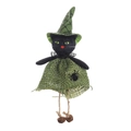 Bambola strega gatto nero con cappello verde e vestito a rete per decoro Halloween - Stile Gatto Nero