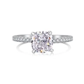 S925 sterling silver ring with cushion cut ice flower zircon and pavé diamond band - US 5 / Cushion Cut / Silver
