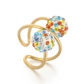 Irregular gold steel ring with colorful rhinestone spheres in a double wrap design - US 9 / Colorful Zirconia