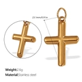 Vintage stainless steel cross pendant in gold finish with 23.1mm length detail - Thick 3D Cross (PJ378G)
