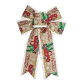 Detalle del lazo navideño de arpillera con borde de piel sintética y diseño de camión festivo - Lino Natural Borde Peludo Blanco Estilo Camión / 21*32cm