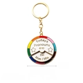 Rainbow rainbow turntable keychain with He/Him/His pronouns and daisy mood design - Pronouns Turntable (K00795)