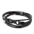 Bracciale multistrato in pelle da uomo nero e marrone scuro con chiusura in metallo opaco - Nero (KB149737-KLHQ)