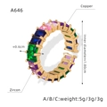 Macro view of geometric copper ring with multi-color zircon stones and sizing details - Style A Colorful