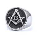 Vintage stainless steel Freemasonry ring for men featuring silver and black AG totem - US 7 / Silver and Black Two-Tone Signet Style (04405)