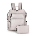 Light gray faux leather backpack set with matching pouch and woven pattern straps - Macaron Grey