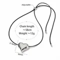 Adjustable black cord necklace with large 30mm polished silver hollow heart pendant - Heart Style (PDD900)