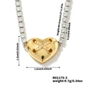 Makroansicht der Herz-Halskette mit Zirkonia-Kette und detaillierten Maßangaben - Herz-Stil (N01175-3)