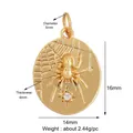 Detailed view of a gold spider pendant with white zircon showing exact size and weight - K539839-Gold Spider Web Coin