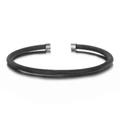 Punk style black mesh cable braid open bangle with silver caps on white background - Black Steel
