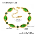 Golden stainless steel anklet with green Czech glass crystals in various marquise shapes - Marquise-Gold Green Glass (S014)