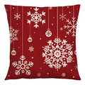 Red Christmas pillow cover with white snowflakes and hanging ornaments pattern - Red Hanging Balls Snowflake