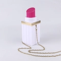 Lipstick shaped acrylic evening bag in white with fuchsia detail and gold chain strap - 1.2m O-Chain / White Body Pink Lipstick