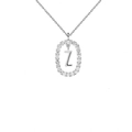 Silver-toned oval pendant necklace with letter Z charm and colorful cubic zirconia - White Gold Z