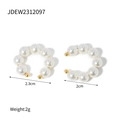 Orecchini a stella in perle finte bianche con supporto in metallo dorato - Orecchino a Clip con Perle Forma C (JDEW2312097) / Oro