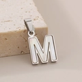Pendentif lettre M avec incrustation en nacre blanche et finition acier poli - Pendentif Lettre M (KP115551-K)