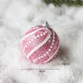 Pink 8cm Christmas ball ornament with sparkling glitter and white pearl detailing - Pink