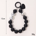 Cordino in perline di acrilico nero e argento con ciondolo a cuore e moschettone - Pendente in Perline Nere (K846)
